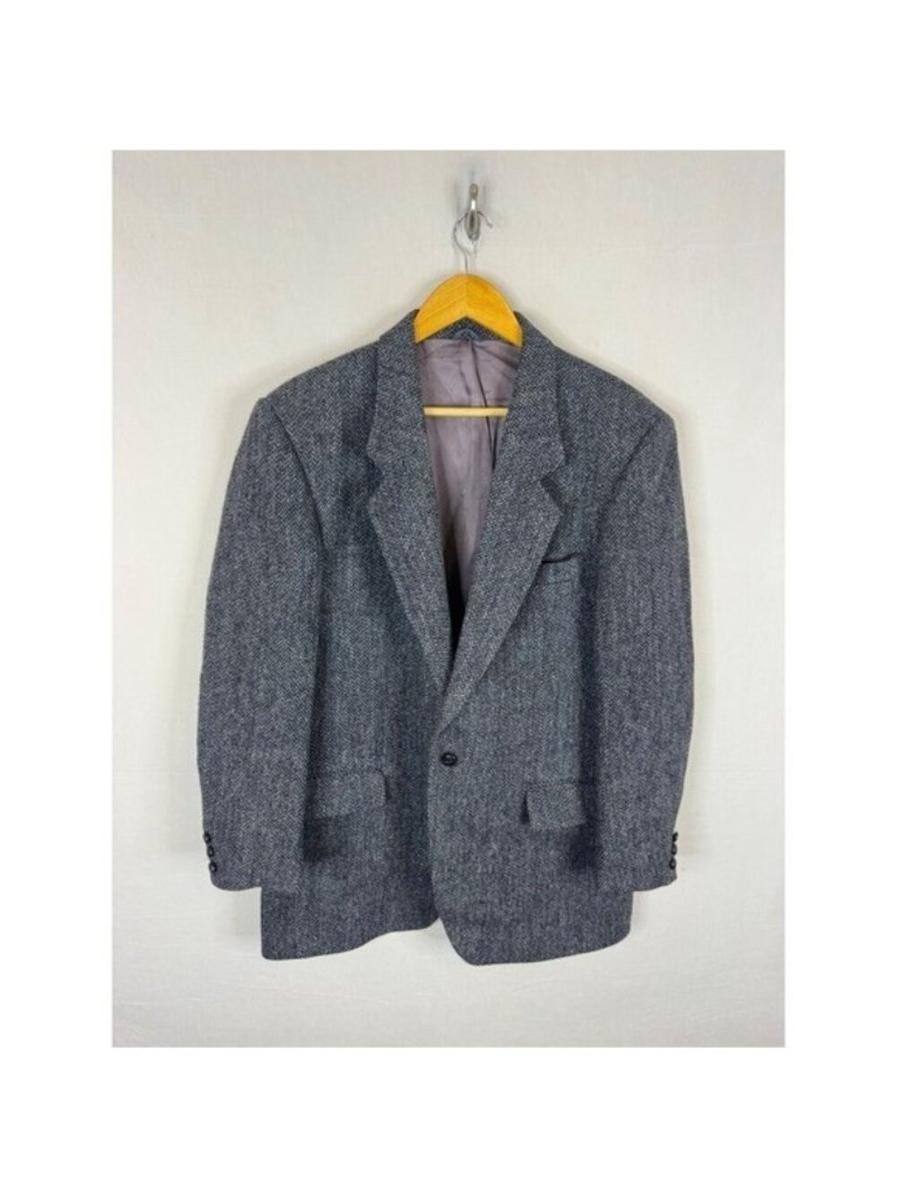 Harris Tweed Mens Grey Herringbone Wool Blazer Sport Coat Scotland Size 42